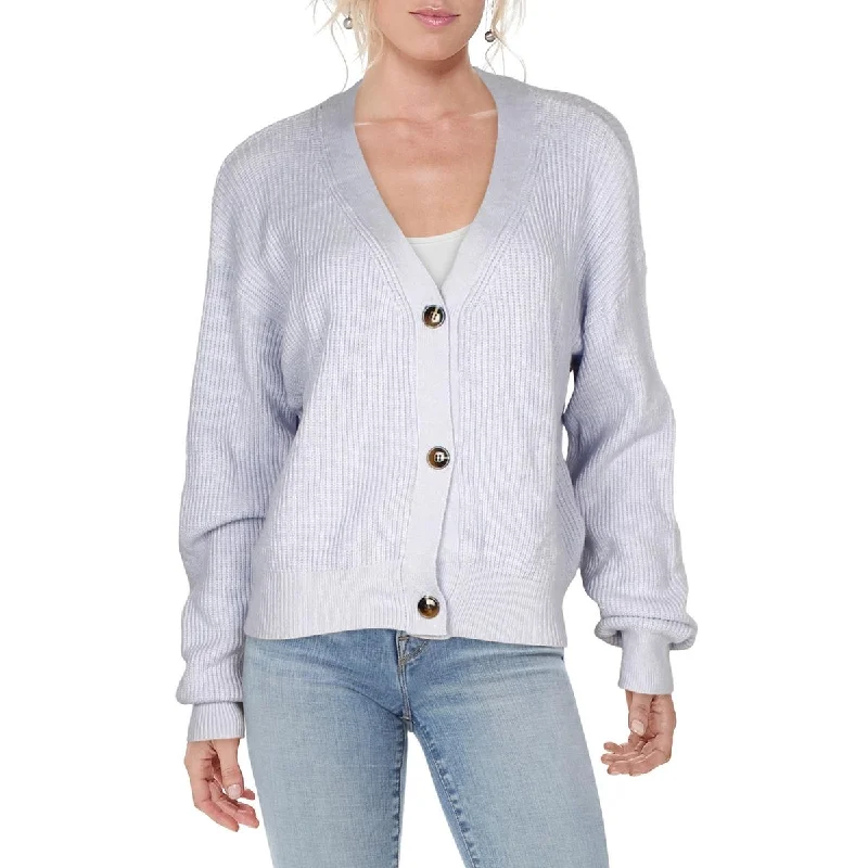 Womens Ribbed Knit Button-Down Cardigan Sweater