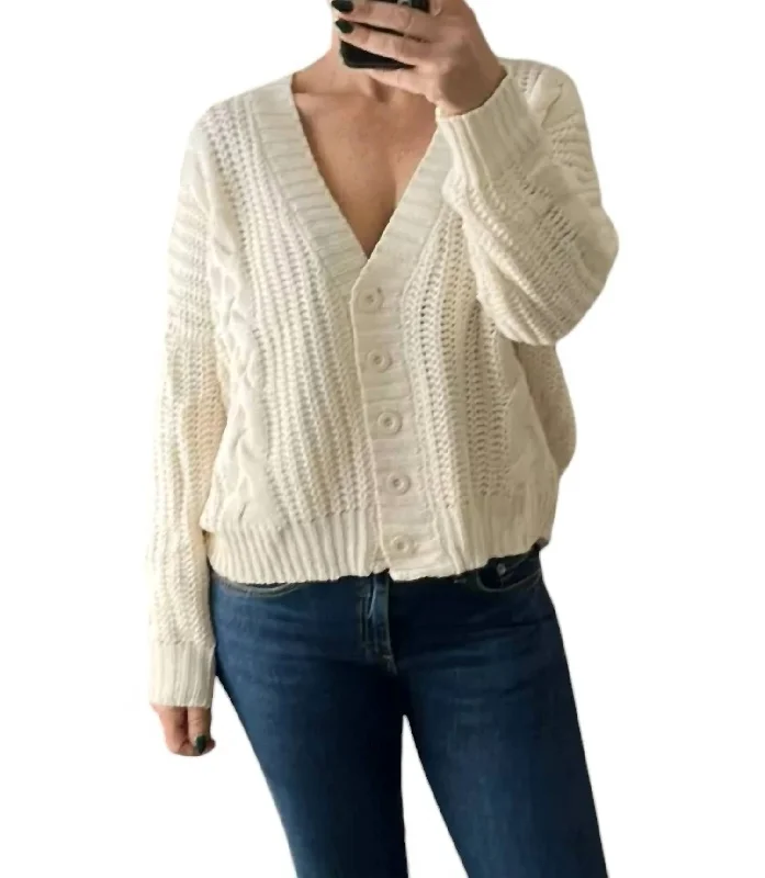 Ribbed Cardigan Sweater In Ivory White