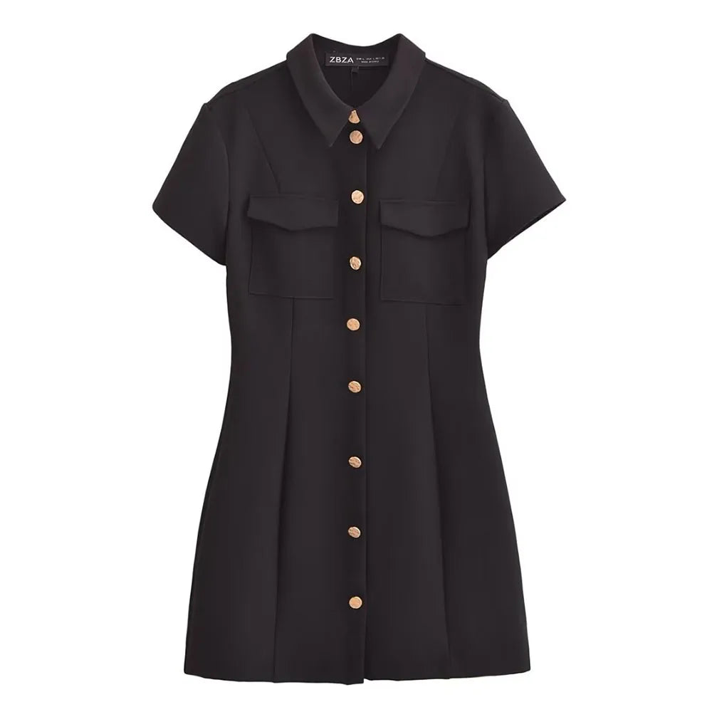 Loose-Fit Shirt Dress with Gold Buttons for Business Lunches