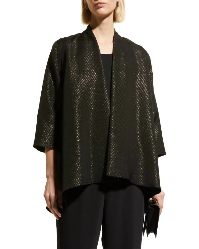 Shimmer Rib Swing Cardigan In Black