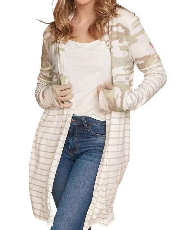 Open Cardigan In Camo Stripe