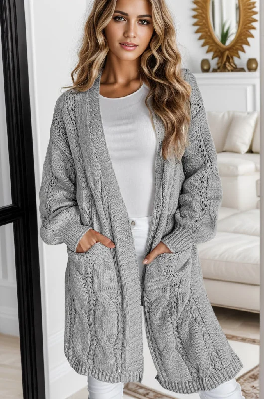 NEW LIFE: Cable-Knit Dropped Shoulder Slit Cardigan