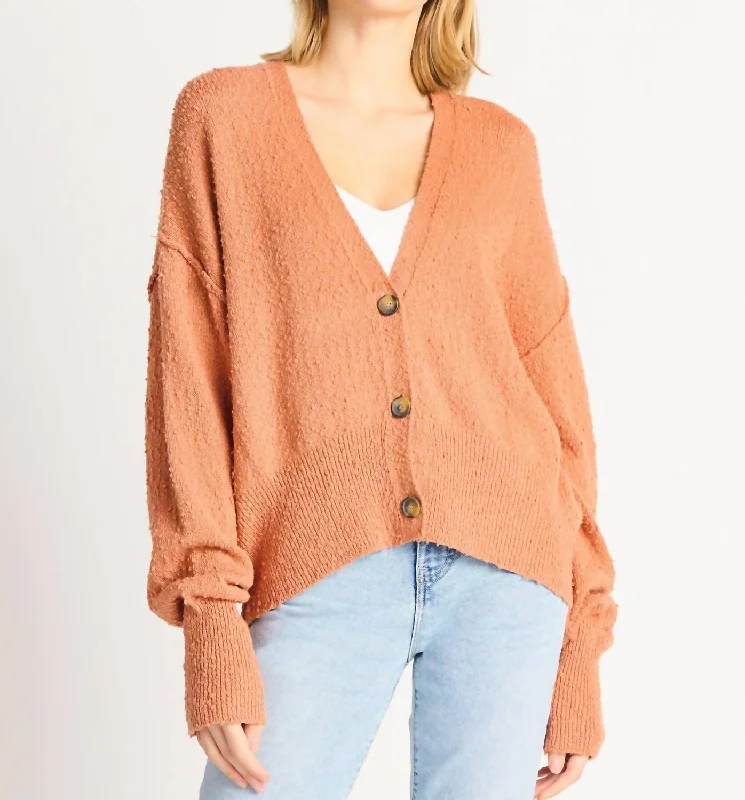 Boucle Button Front Cardigan In Orange