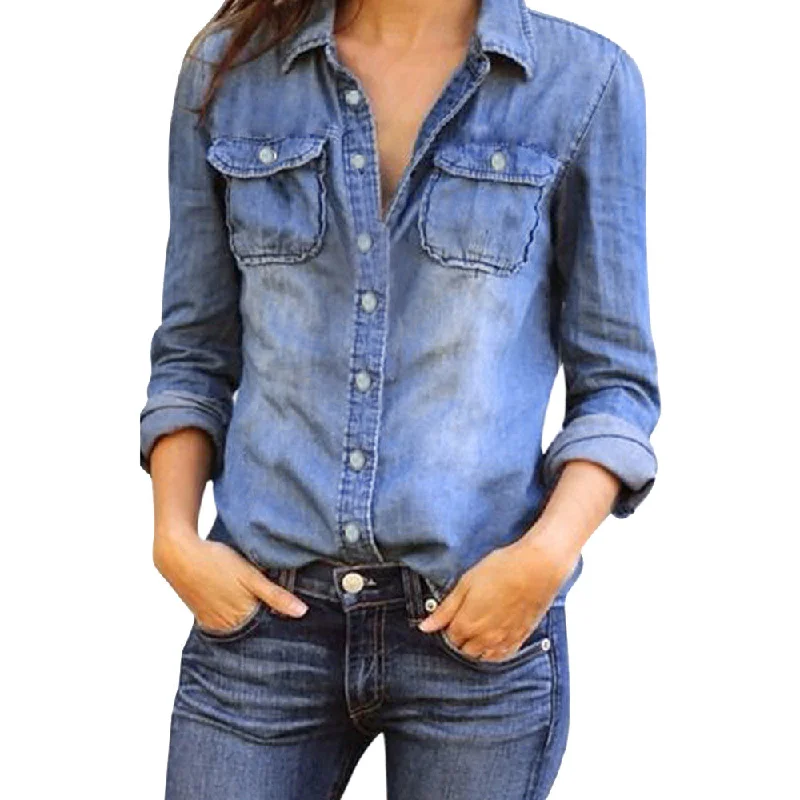 Women Blouse Women Casual Blue Jean