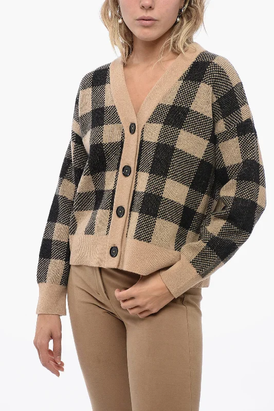 Barbour Wool Blend Cardigan with Check Pattern