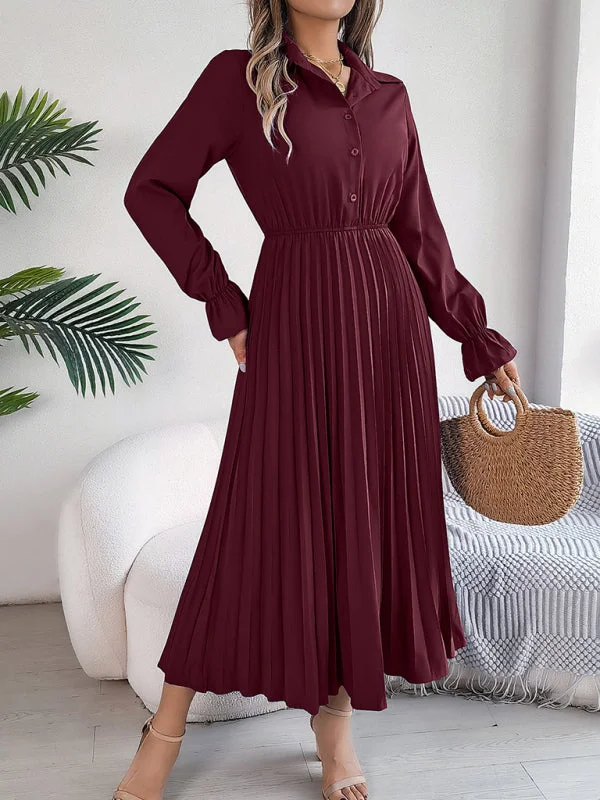 Shirt Pleated Midi Dress with Poe Sleeves Church Ready