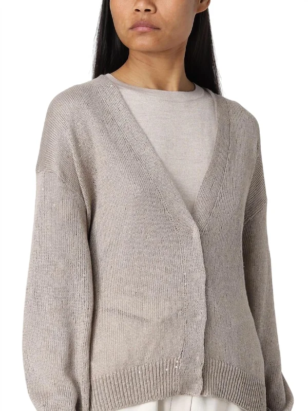 Linen Cardigan In Beige