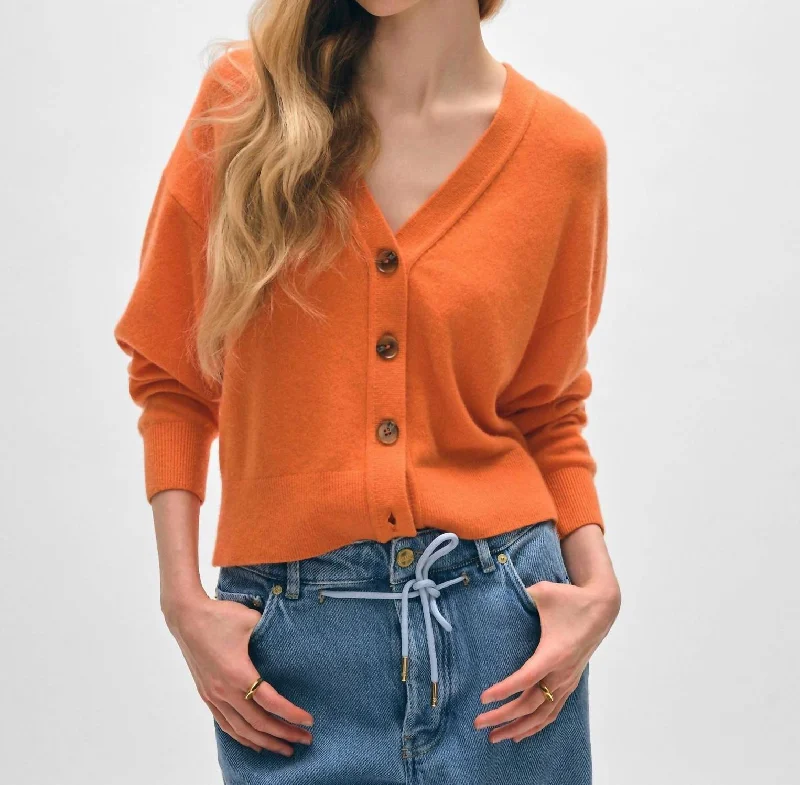 Cashmere Button Cardigan In Bright Tangerine