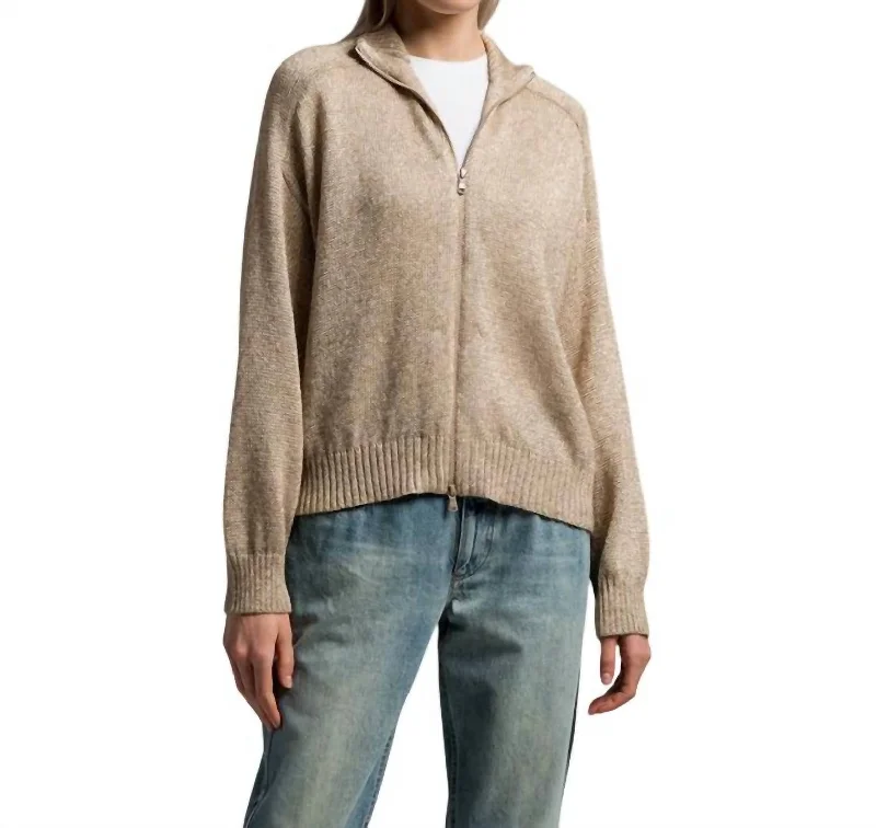 Lurex Wool Cardigan In Beige/brown(Gold)