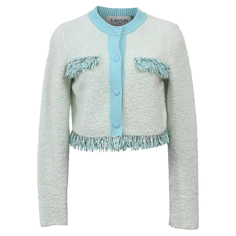 Lanvin Fringed Cardigan in Light Blue Cotton