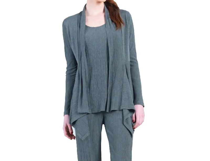 Knit Pleated Cardigan Twinset In Charcoal