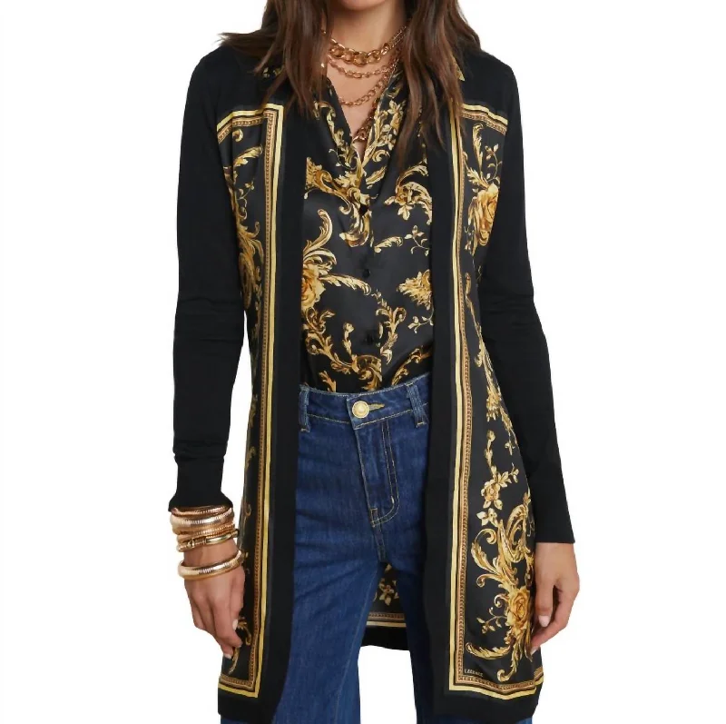 Beverley Silk Panel Cardigan In Black/gold Barocco