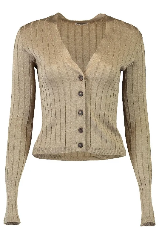 Wide Ribbed Cardigan In Golden Tan