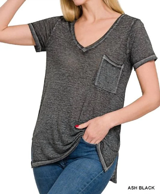 Melange Burnout V-Neck T-Shirt In Ash Black