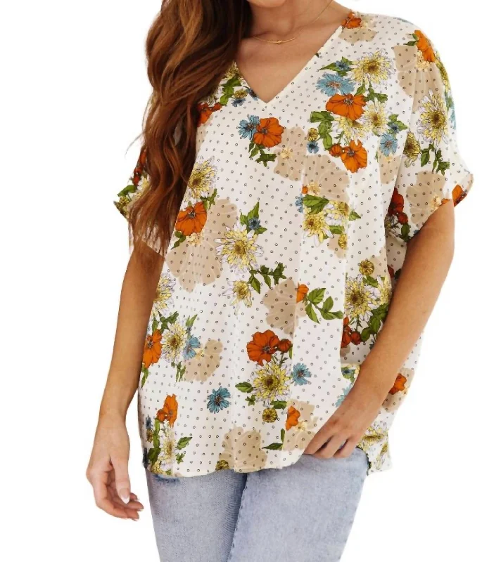 Good Morning Floral V-Neck Blouse In White