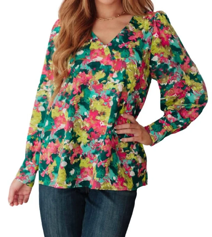 Vantage Point V-Neck Blouse In Multi