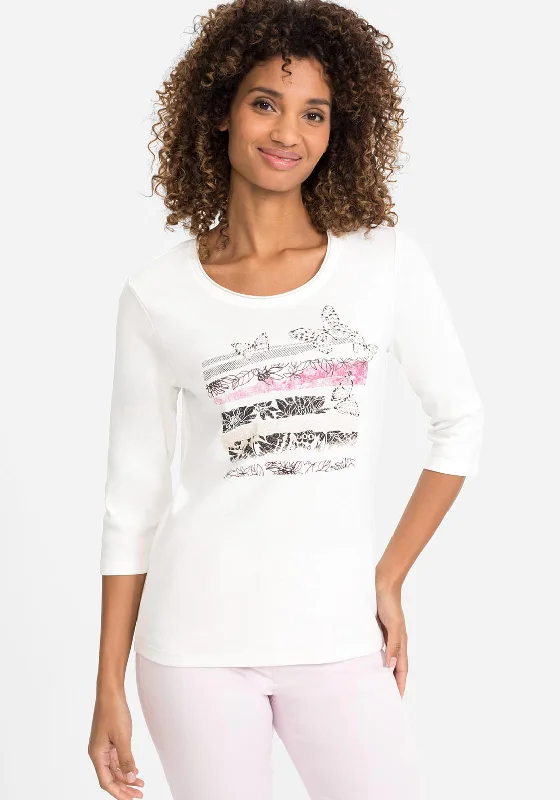 Olsen Butterfly Graphic T-Shirt, White & Pink