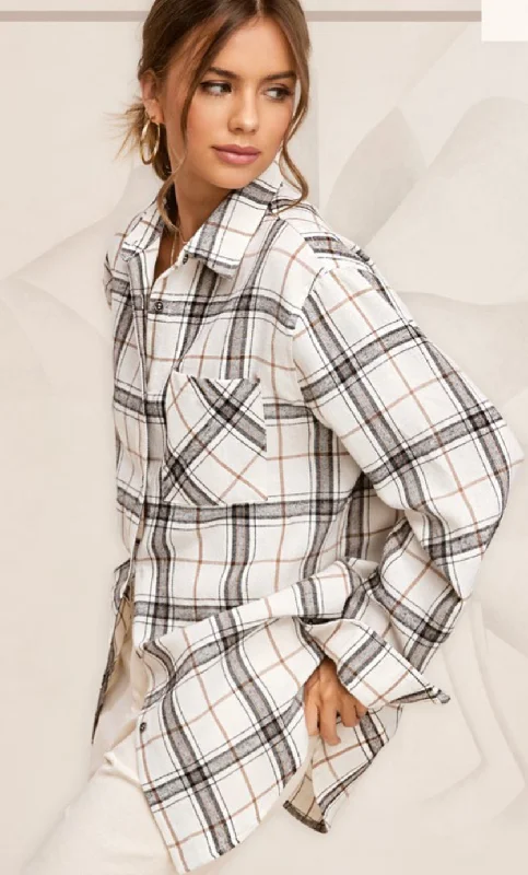 Anna Soft Boyfriend Plaid Shirt: Bone