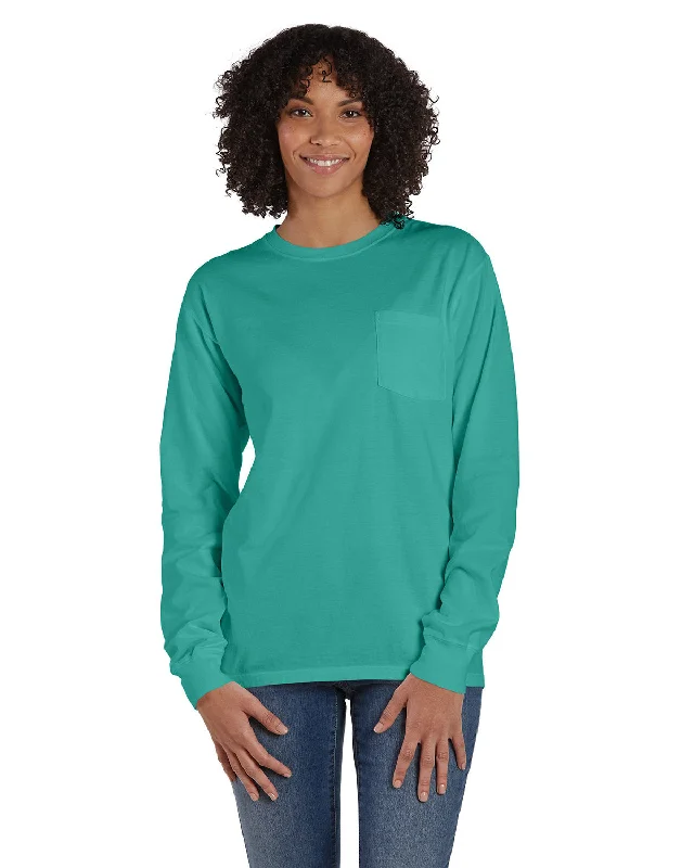 Hanes Unisex Garment-Dyed Long-Sleeve T-Shirt with Pocket