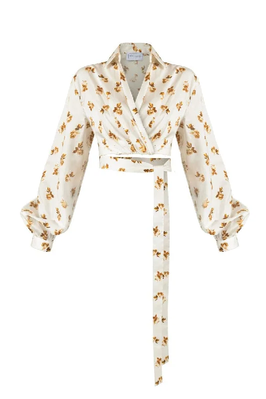 CREME WHITE FLORAL LONG SLEEVED SHIRT