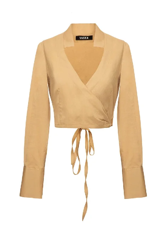 CROPPED TAN WRAP SHIRT