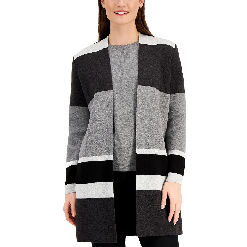 Kasper Womens Open Front Long Cardigan Sweater