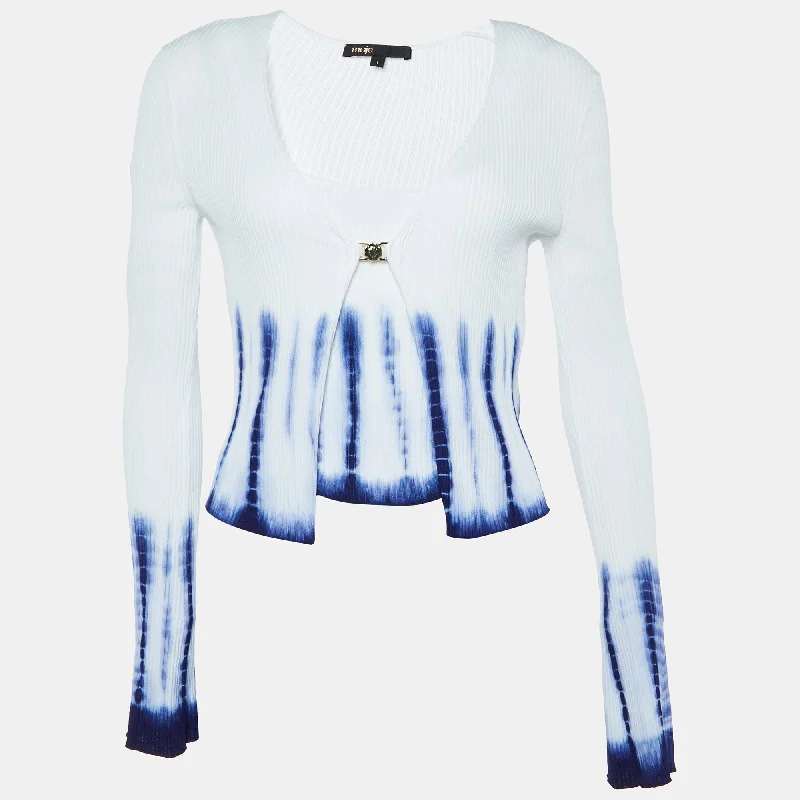 Maje White/blue Tie-Dyed Rib Knit Tank Top & Cardigan