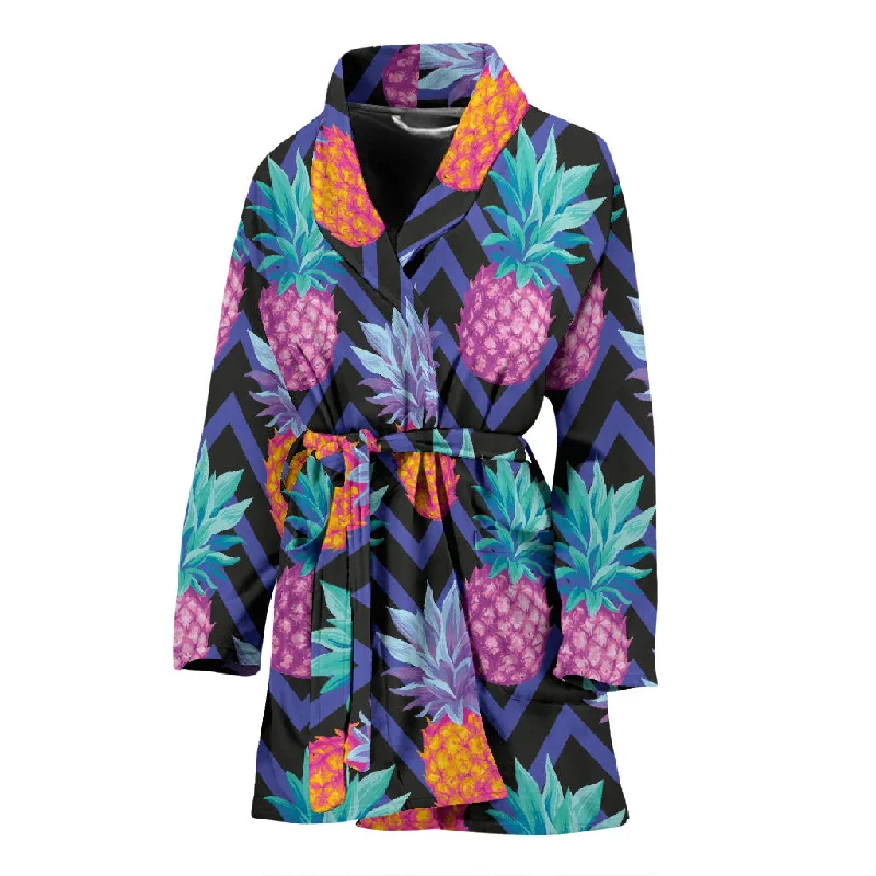 Pineapples Pattern Zigzag Background Women'S Bathrobe