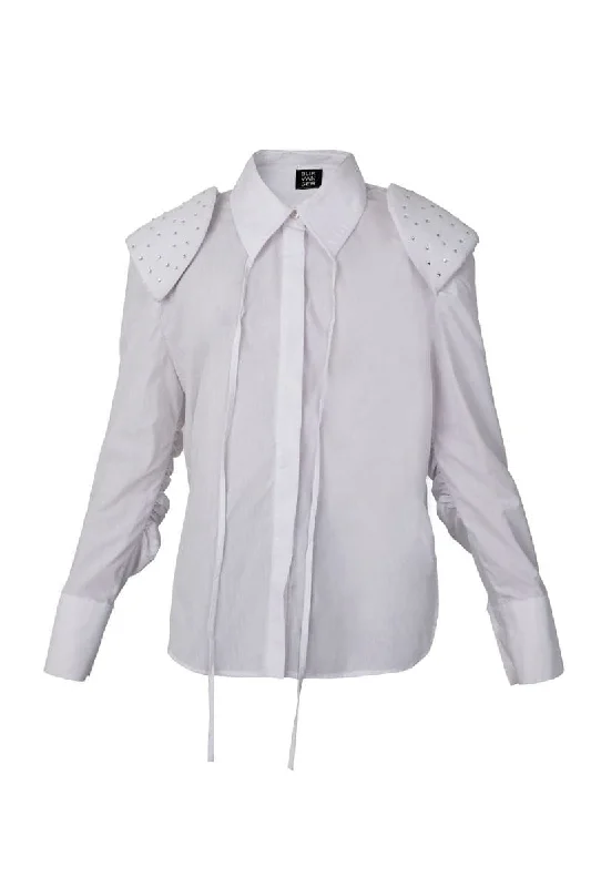 WHITE SHIRT WITH CRYSTAL SHOULDER PADS