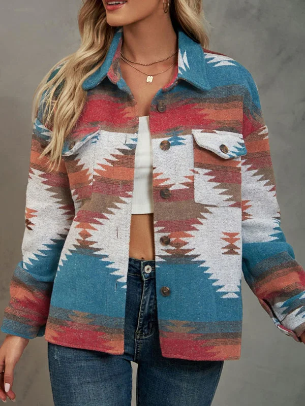 Aztec Print Wool Cotton Shirt Jacket - Shacket