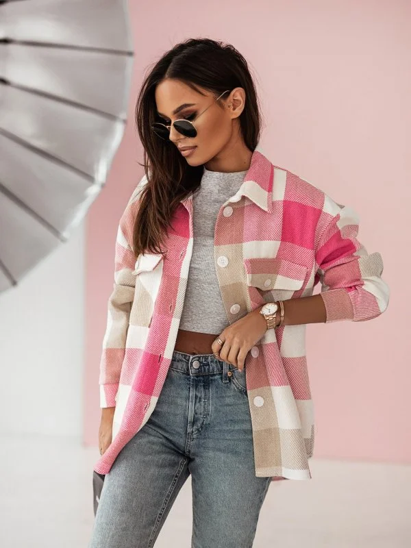 Plaid Wool Button Jacket Overshirt