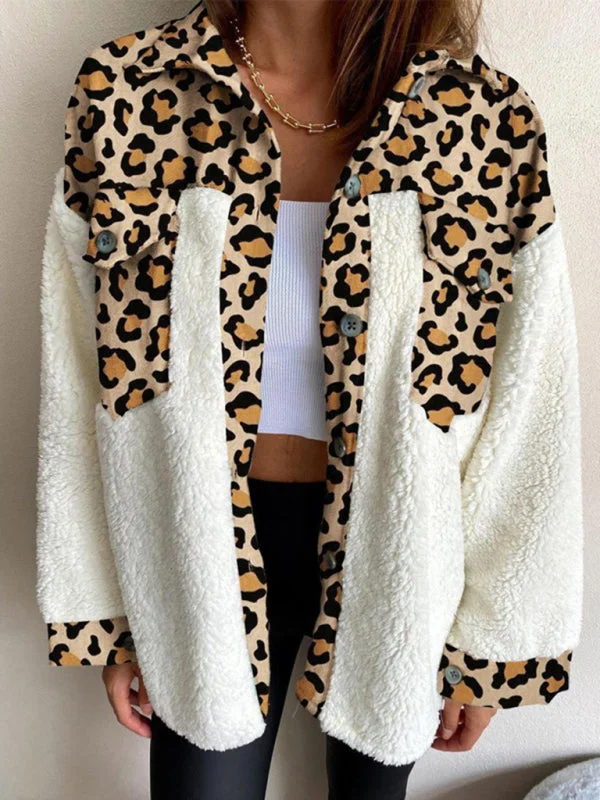 Winter Plush Collared Shacket | Cozy Animal Print Patched Shirt Jacket